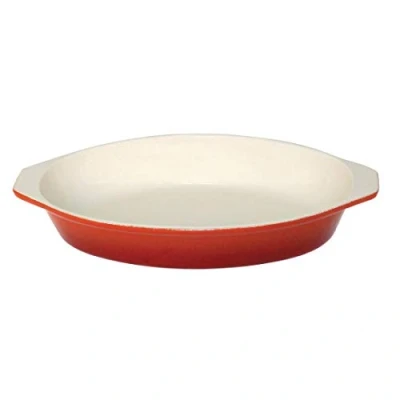 Image of Vogue Oval Cast Iron Gratin Dish 650 ml, Orange, Size: 40(H) x 140(W) 195(D)mm, Enamelled Iron, Induction Compatible, All Oven &amp; Hob Type Potato Dish, GH318