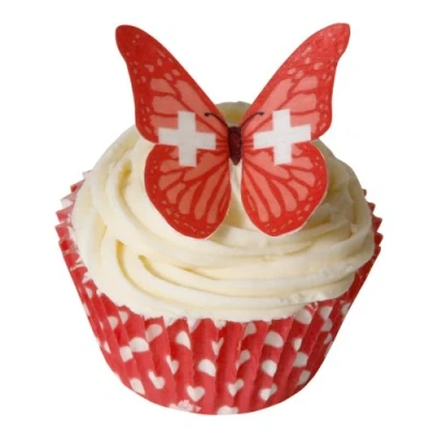 Image of Pack of 12 Edible Wafer Decorations Swiss Flag Butterflies Cake Picks Cupcake Toppers 201 118 by CDA Products