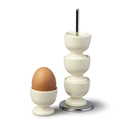 Image of Zeal G277C Stack and Store Egg Cups/Holders, Set of 4 with Chrome Storage Carry Stand, Melamine, Cream