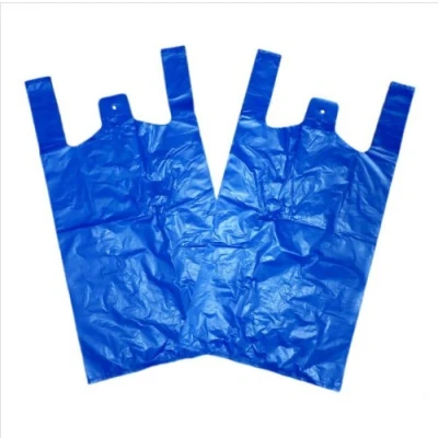 Image of 100 x Blue Plastic Strong Vest Carrier Bags (11x17x21&quot; 18mu)