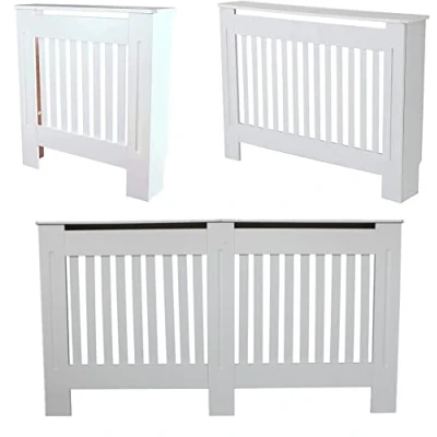 Image of Wood Radiator Cover,Vertical Slat Shelve,Wall Shelf Cabinet Heating Covers, Traditional Heater Hide Out,White Modern Painted MDF Cabinet,for Living Room/Bedroom/Kitchen/Hallway, Large