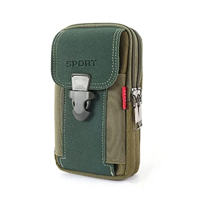 Image of LAXIAY Men&#039;s Mobile Phone Sports Bag,Canvas Belt Bag Wallet Purse,Outdoor Bum Pouch Casual Pocket (Green,B)