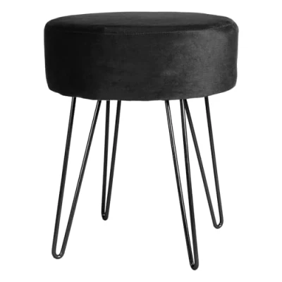 Image of Black Legs Round Velvet Footstool By Harbour Housewares