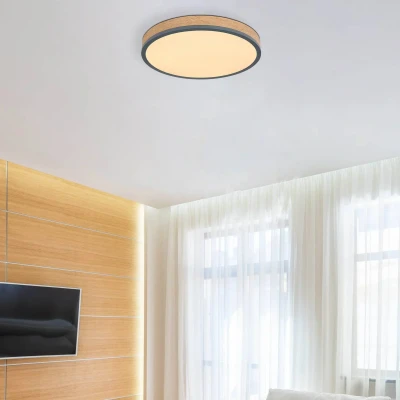 Image of Globo Doro LED ceiling lamp, Ø 45 cm, dark graphite/wood, wood, CCT