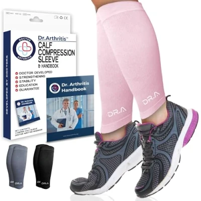 Image of Doctor Developed Compression Calf Sleeves, Shin Splints Support for Muscle Recovery, Varicose Veins &amp; Leg Pain Relief, Medical Footless Socks Men Women (Small, Pink, 1 Pair)