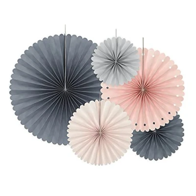 Image of PartyDeco Decorative Paper Rosettes Set Colours Mix, Pack of 3 Hanging Fans, for Event, Wedding, Birthday, Baby Shower, Decoration