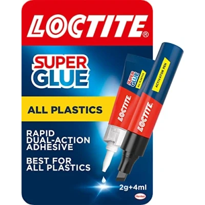 Image of Loctite Super Glue All Plastics, Rapid Dual Action Adhesive for With Activator Pen and Glue, Easy to Use Instant 1 x 2g + 4ml