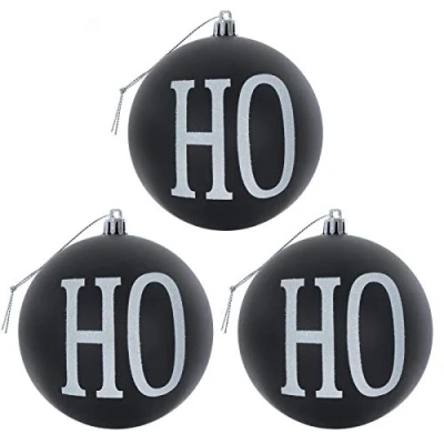 Image of Mr Crimbo Pack of 3 HOHOHO Glitter Christmas Tree Baubles Decorations Black