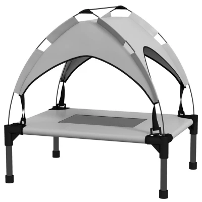 Image of PawHut Cooling Raised Dog Bed, Elevated Pet Bed with Breathable Mesh, UV Protection Canopy, Foot Pads, for Indoor Outdoor, Mini, Small Dog, 61 x 46 63cm Light Grey