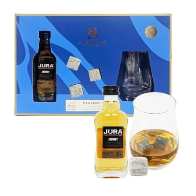 Image of Single Malt Whisky Gifts for Him Mad About 5cl Scotch Jura Whisky, 3 Granite Whiskey Stones &amp; Snifter Glass. Gift Sets Birthday Gifts, Christmas Dad, Stocking Fillers