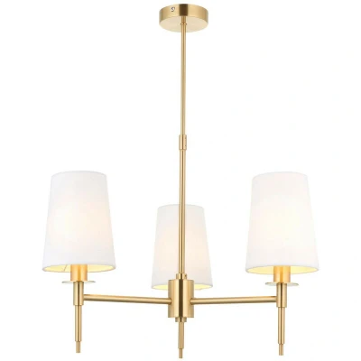 Image of Florence Multi Arm Shade Pendant Ceiling Lamp, Satin Brass Plate, Vintage White Fabric