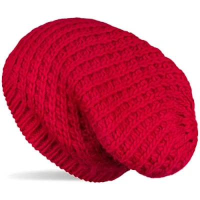 Image of styleBREAKER Unisex Knit Beanie with Rough Knit, Long Slouch Beanie, Winter hat 04024158, Colour:Red