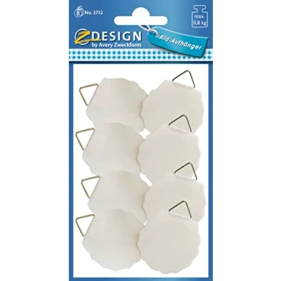 Image of AVERY Zweckform 3732 Picture Hangers for Gluing 8 Pieces (Diameter 30 mm White Stickers, Load Capacity up to 0.8 kg / 800 g, Self Adhesive, Very Stable, Pictures, Plates and Decorative Objects)