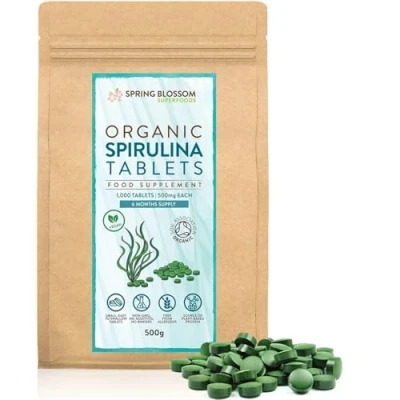 Image of 500G Organic SPIRULINA Tablets [1000 x 500mg] Natural Dietary Food Supplement, Premium Quality, Non GMO Vegan Detox Superfood Rich in Protein, Vitamins, Amino Acids, Iron Soil Association Certified