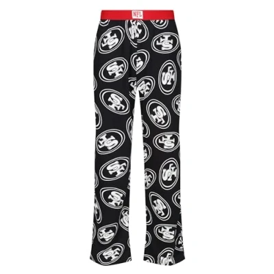 Image of Recovered NFL 49ers Lounge Pants Adults Black San Francisco American Football League Logo Printed Cotton Pyjamas Bottom for Loungewear Nightwear