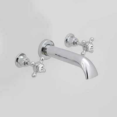 Image of Milano Elizabeth Traditional Wall Mounted 3 Tap Hole Bath Filler Crosshead Handles Chrome White