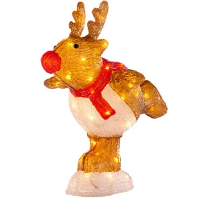 Image of WeRChristmas Acrylic Skating Reindeer Christmas Decoration, 56 LED Lights, 39 cm