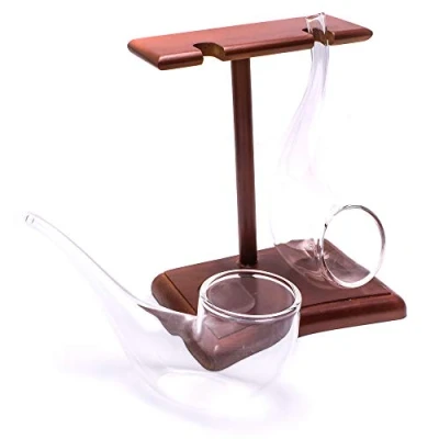 Image of CKB LTD Pack of 2 Brandy Port Sipper with Wooden Display Stand Pipe Sipping Drinking Glasses Novelty Unique Gift Set 75ml