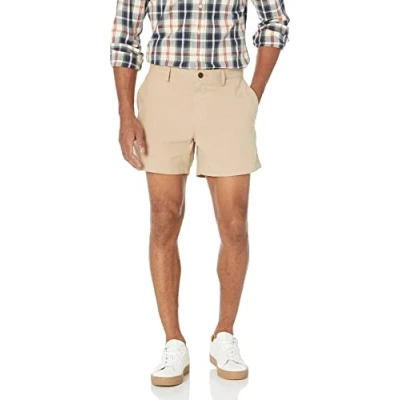 Image of Amazon Essentials Men&#039;s Slim Fit 5&quot; Lightweight Comfort Stretch Oxford Short (Previously Goodthreads), Khaki Brown, 36W