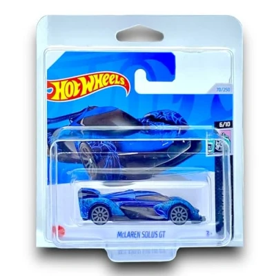 Image of Hot Wheels McLaren Solus GT (Metallic Blue &amp; Black) 6/10 HW Modified 2024 70/250 (Short Card) includes a KLAS Car Keeper Protector Case HTB68