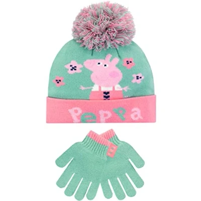Image of Peppa Pig Kids Winter Hat and Gloves Set Green One Size
