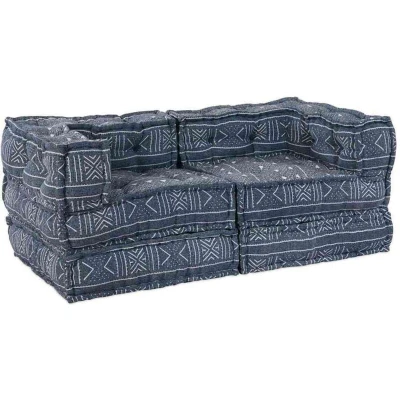 Image of vidaXL 2 Seater Modular Pouffe Sofa Convertible Indigo Fabric