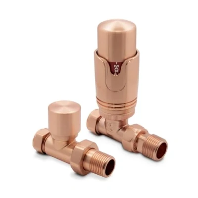 Image of Copper Straight Modern Thermostatic Radiator Towel Rail Valves Central Heating (Pair) 1/2&quot; BSP