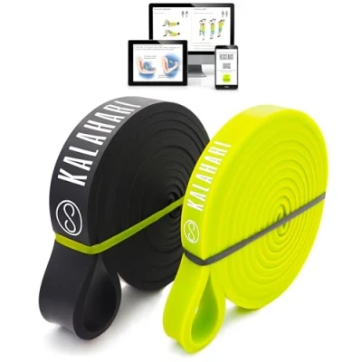 Image of KALAHARI Resistance bands Pull Up assist plus exercise Ebook Power band Fitness for Strength Training, Gym, Yoga, Sport, Home, Stretching, Crossfit Powerlifting long loop BLACK + YELLOW
