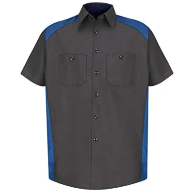 Image of Red Kap Men&#039;s Motorsports Shirt, Short Sleeve, Charcoal/Royal Blue, XL