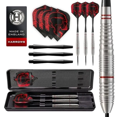 Image of Harrows Rage Steel Tip Darts Set 21g, 22g, 23g, 24g Includes Black Speedline Shafts, Micron Flights &amp; Travel Case