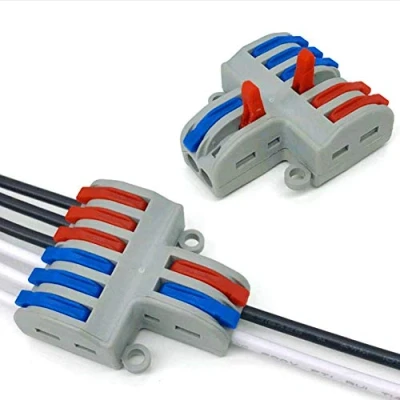 Image of Spring Lever Terminal Blocks,5pcs 2 in 6 Out Reusable Blocks Electric Wire Cable Connectors 250V 4KV,32A,7KW