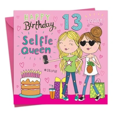 Image of Twizler 13th Birthday Card for Girls Selfie Age 13 Happy Girl Daughter Year Old Childrens Granddaughter Thirteen Teenager