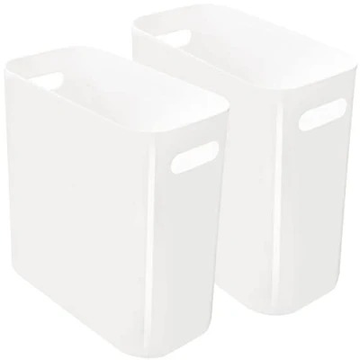 Image of Youngever 2 Pack 10L Slim Trash Can, Re usable Plastic Garbage Container Bin, Bin with Handles for Home Office, Living Room, Study Kitchen, Bathroom (White)