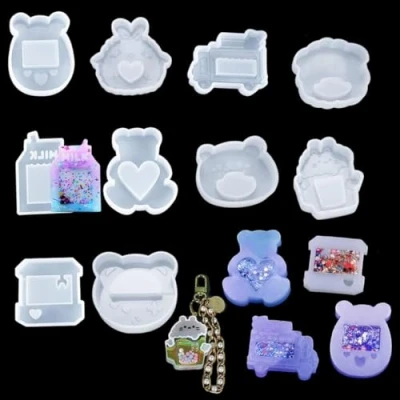Image of FineInno 10pcs Shaker Resin Moulds Bear Quicksand Silicone Hollow Jewellery Pendant Epoxy Molds Casting Art Craft for DIY Necklace Charms