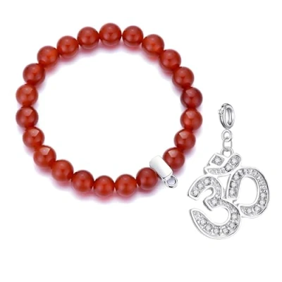 Image of Philip Jones Carnelian Gemstone Bracelet with Om Charm Created Zircondia® Crystals