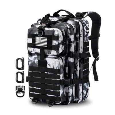 Image of Hannibal Tactical MOLLE Assault Pack, Backpack Military Army Camping Rucksack, 3 Day Black White Camo, 40L US,