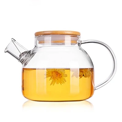 Image of TAMUME 1000ML Glass Teapot with Bamboo Lid and Stainless Steel Filter Coil Water Jug Ideal for Fruit Tea Container Blooming