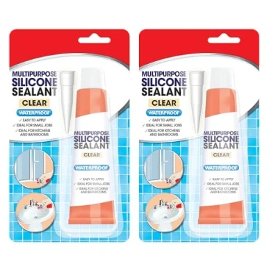 Image of Zopper 2 x Clear Silicone Sealant Repair Tube 70g WaterProof With Nozzle Easy To Apply Ideal For Small Job Kitchen And Bathroom General Purpose
