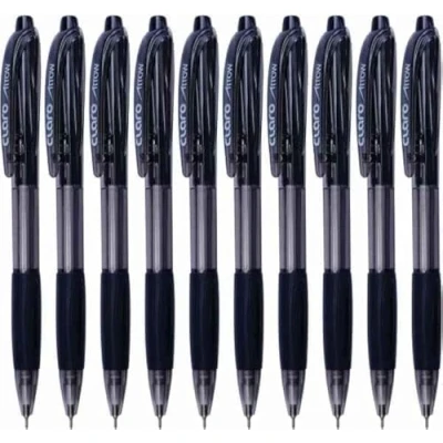 Image of ArrowRT Retractable Ballpoint Pens, BLACK, Fine Point (0.7mm), Pack of 10, Smooth Ball Perfect for School Office Home Use, iZOFAX Black Pen