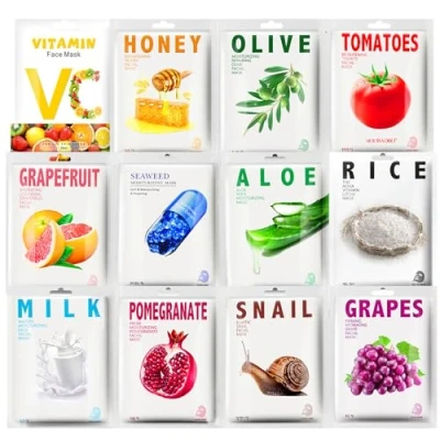 Image of 12 pcs Daily Care Face Sheet Mask, Moisturising Mask,Face Masks care, Hydrating, Moisturizing,Soothing Masks, Hydrating Mask for most Skin Type