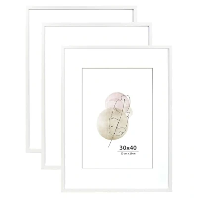 Image of KAIWIN 30x40 Picture Frame white Set of 3, Wooden Poster with mat, 16x12 Frames for Wall Mounting Display Home, Office,Gallery,Holiday Photos, Posters, Puzzles
