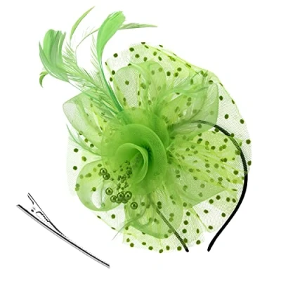 Image of DRESHOW Fascinators Hat Flower Mesh Ribbons Feathers on a Headband and Forked Clip Cocktail Tea Party Headwear for Girls Women