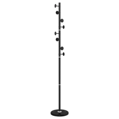 Image of vidaXL Black Powder coated Iron Coat Stand Freestanding Rack with Marble Base, 176 cm Tall, 8 Hooks