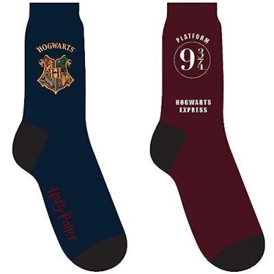 Image of Harry Potter Socks For Men, 2 Pack, One Size (7 11). Cotton Rich Hogwarts Novelty Socks. Men. Gifts Boys. Accessories Genuine Merchandise