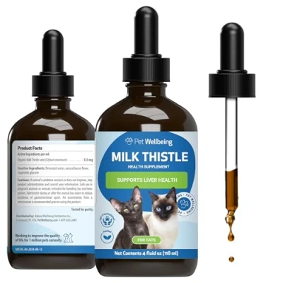 Image of Pet Wellbeing Milk Thistle for Cats Organic, Supports Liver Health, Healthy Detoxification, Antioxidants, Cell Support, Silymarins Veterinarian Formulated Herbal Supplement 4 oz (118 ml)