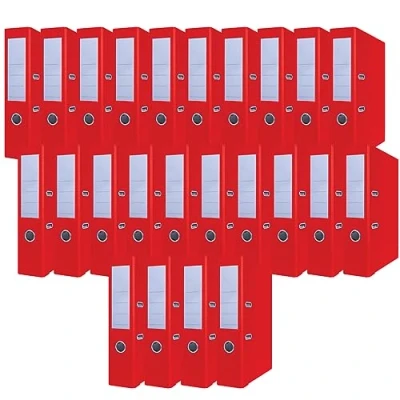 Image of OFFICER Products Pack of 24 Folders, Red, A4/75 mm, Paper Cardboard/Plastic Cover, PP Slotted Folder, Office Cardboard File Metal Edge Protection