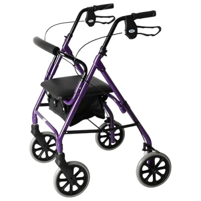Image of Days Lightweight Wheel Rollator, Folding Four Walker with Padded Seat, Ergonomic Handles, Carry Bag, Lockable Brakes, Mobility Aids, Small, Purple