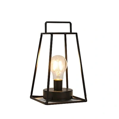 Image of JHY DESIGN Geometric Table Lamp Battery Powered, 25cm High Simple Iron Art Cordless Cage Bedside with 6 Hour Timer Hanging for Wedding Indoor Living Room(Short, Black)