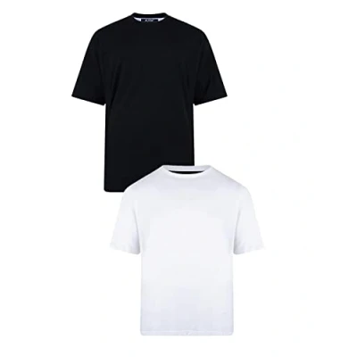 Image of KAM Big and Tall &#039;Stan&#039; Plain Crew Neck T Shirt in 2 Pack Cotton Rich Top Large Size Fit JEANBASE Black/White 5XL