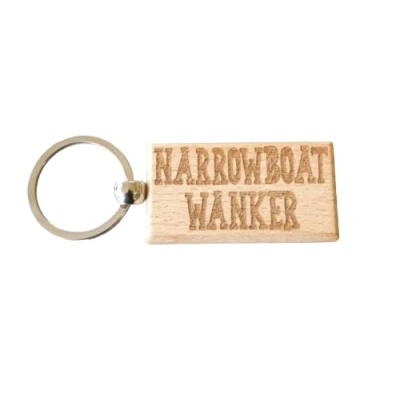 Image of Decalarama Narrowboat Keyring Gift Wanker Cute Engraved Wooden Canal Boat Key Fob Fun Novelty Nice Custom Present